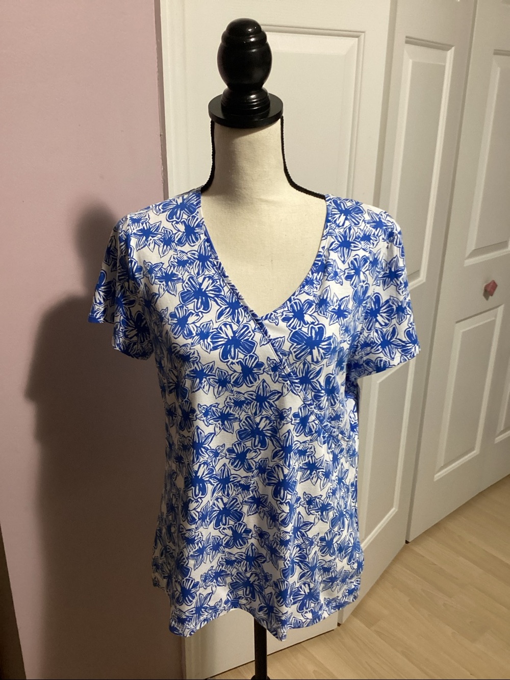 Blue Floral V-Neck Women’s Top